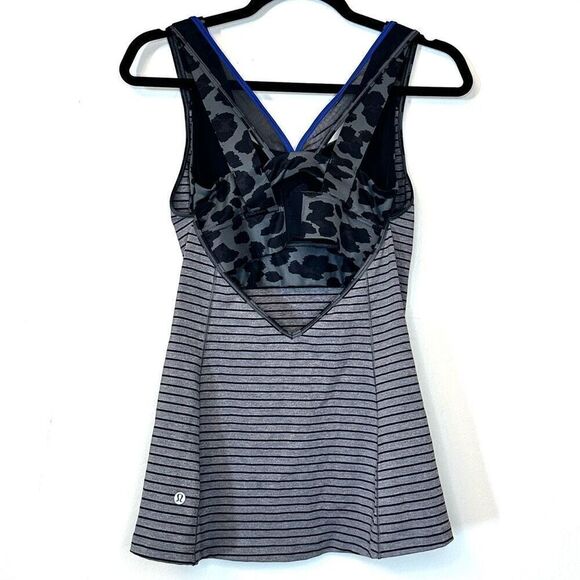 Lululemon Athletica Striped Cherry Cheetah Super Sport Tank Black Gray Size 6 - Picture 4 of 6